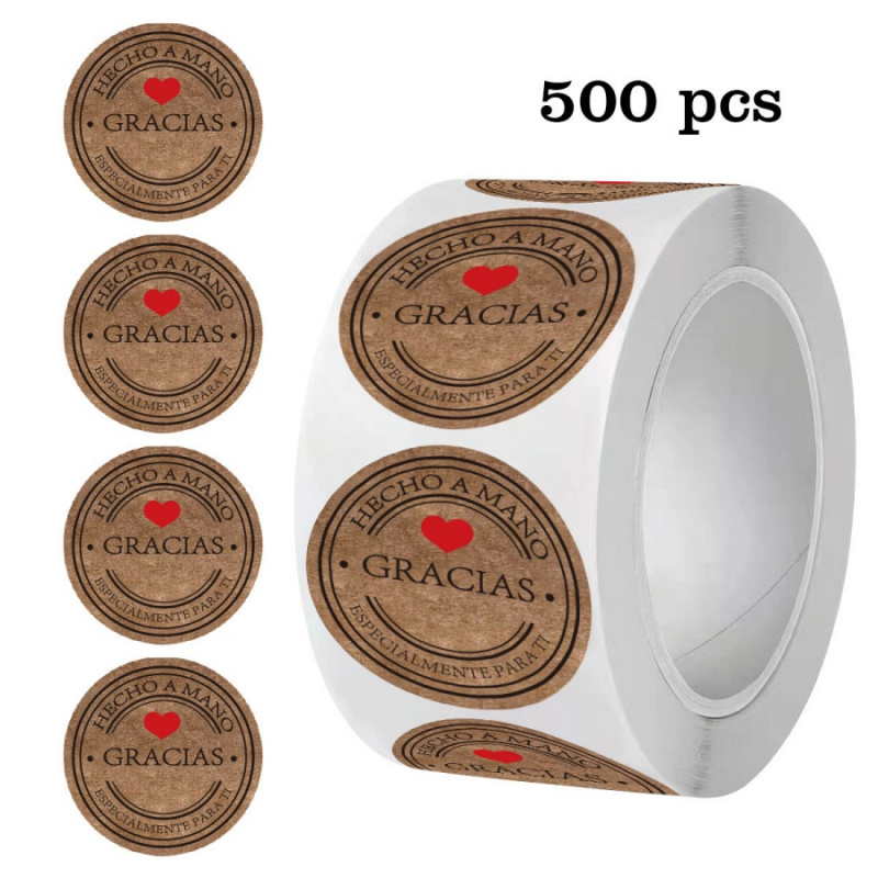 Label Sticker Round - 500 шт., испанские наклейки «Спасибо», праздничный